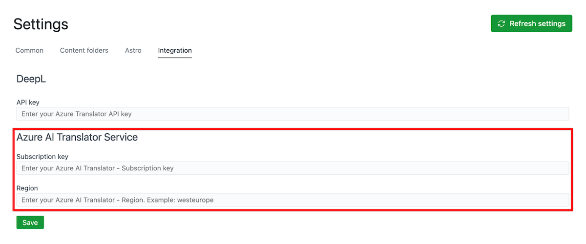 Azure AI Translator Configuration