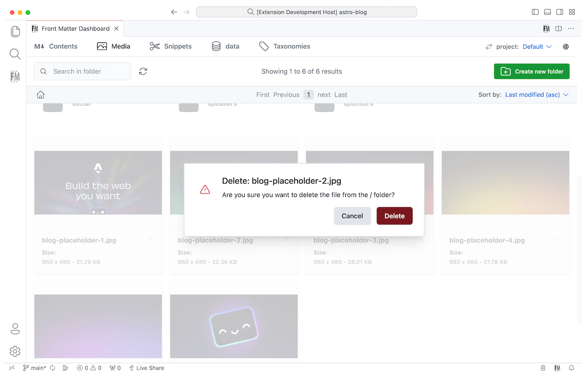 Dashboard - Delete media file