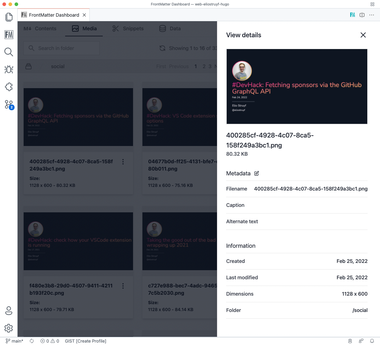 Media slide over the panel with media details