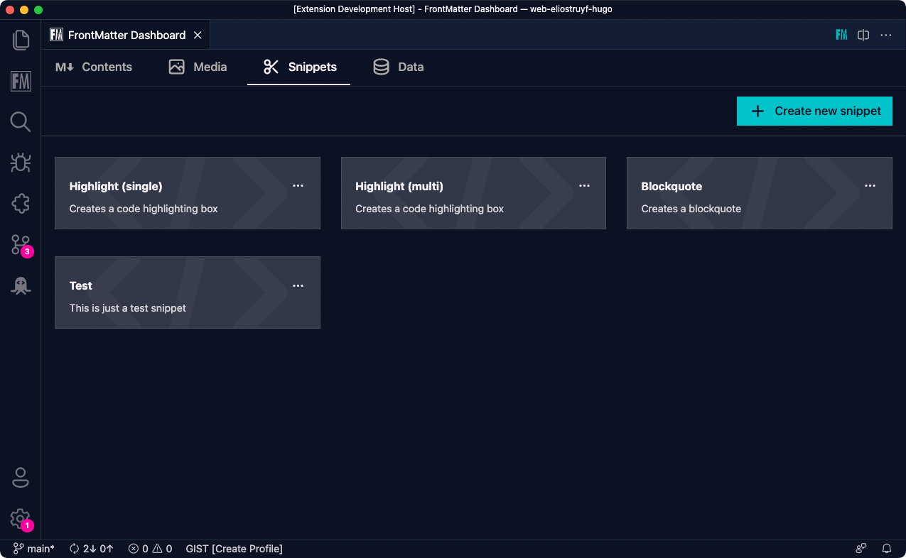 Snippet dashboard